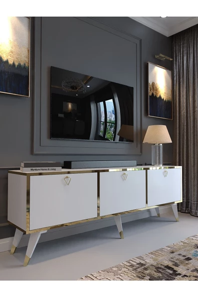 Myniture Home & Living Festival Gold Tv Sehpası GP-M1001-1 Beyaz Parlak Minifiks Bağlantı ürün görseli 1