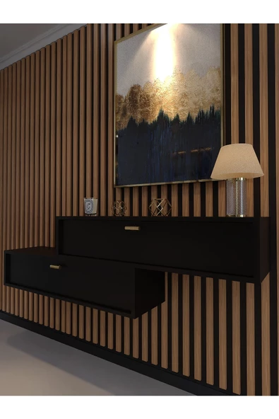 Myniture Home & Living Lüks Dresuar İkili Siyah - Gold Kulp