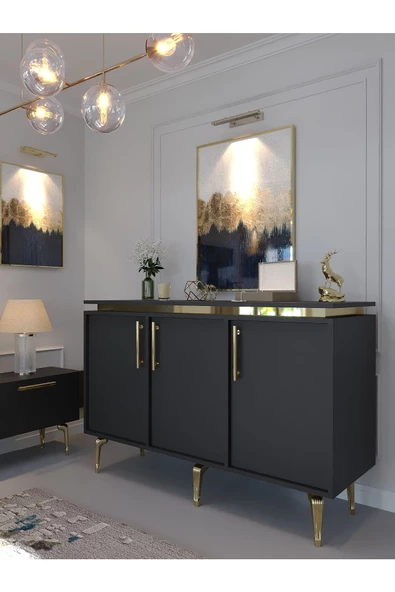 Myniture Home & Living Festival Tv Sehpası ve Konsol Antrasit Gold G-SET-1-4 - Resim 3