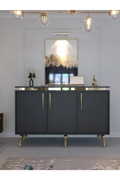 Myniture Home & Living Festival Tv Sehpası ve Konsol Antrasit Gold G-SET-1-4 - Resim 4