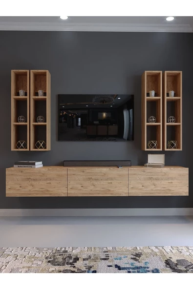 Myniture Home & Living Festival Tv Ünitesi Q13002-6 Atlantik Çam Duvara Monte tv sehpası - Resim 2