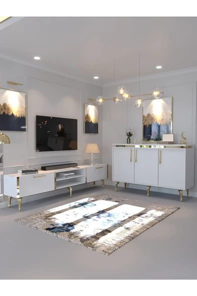Myniture Home & Living Festival Tv Sehpası ve Konsol Beyaz Gold G-SET-1-1 ürün görseli 1