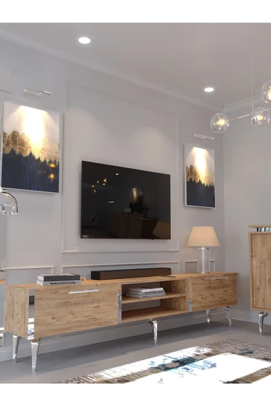 Myniture Home & Living Festival Tv Sehpası - Konsol - Orta Sehpa Çam Silver S-SET-2-6 - Resim 2