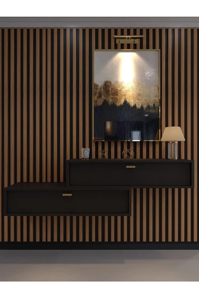 Myniture Home & Living Lüks Dresuar İkili Antrasit - Gold Kulp - 2