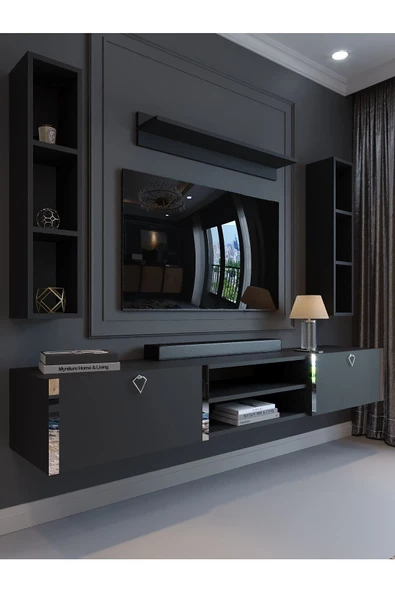 Myniture Home & Living Festival Tv Ünitesi S13009-4 Antrasit Silver Duvara Monte tv sehpası ürün görseli 1