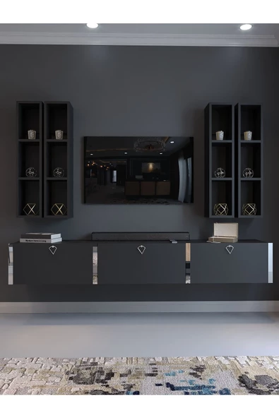 Myniture Home & Living Festival Tv Ünitesi S13002-4 Antrasit Silver Duvara Monte tv sehpası - Resim 2