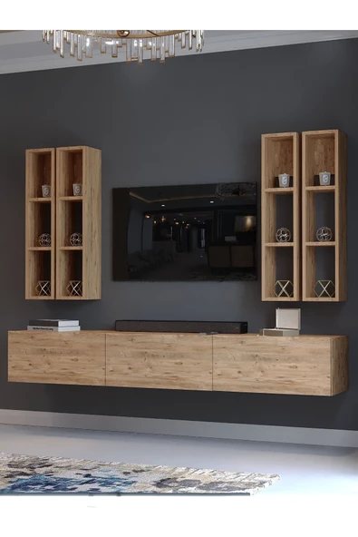 Myniture Home & Living Festival Tv Ünitesi Q13002-6 Atlantik Çam Duvara Monte tv sehpası - Resim 3