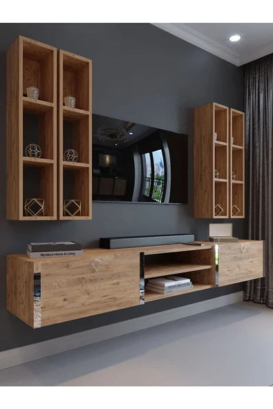 Myniture Home & Living Festival Tv Ünitesi G13001-6 Atlantik Çam Gold Duvara Monte tv sehpası ürün görseli 1