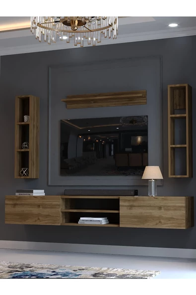 Myniture Home & Living Festival Tv Ünitesi Q13009-2 İstanbul Ceviz Duvara Monte tv sehpası - 3