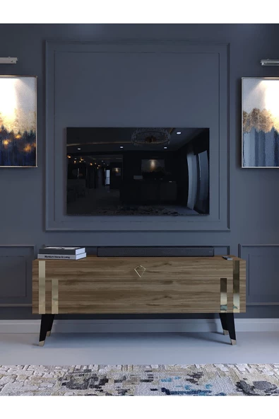 Myniture Home & Living Festival Tv Ünitesi G6302-2 Ceviz Gold 120 Cm Tv Sehpası Minifiks Bağlantı Dışarıdan Vida Gözükmez - 2