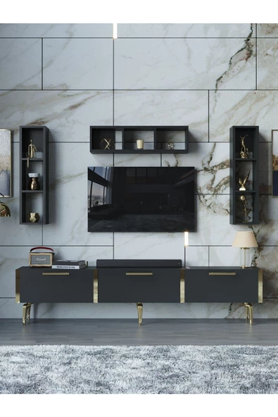 Myniture Home & Living Festival Tv Ünitesi G3007-4-Y1-D1 Gold Antasit - Resim 2