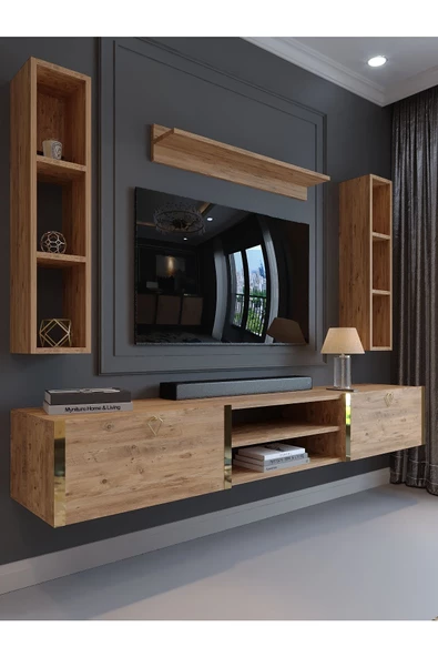 Myniture Home & Living Festival Tv Ünitesi G13009-6 Atlantik Çam Gold Duvara Monte tv sehpası ürün görseli 1