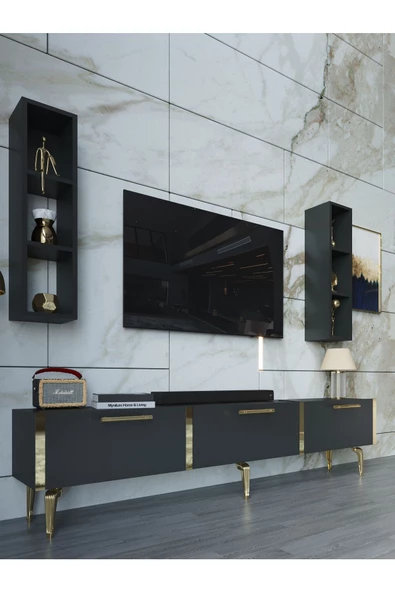 Myniture Home & Living Festival Tv Ünitesi G3004-4-Y1-D1 Gold Antasit - Resim 3