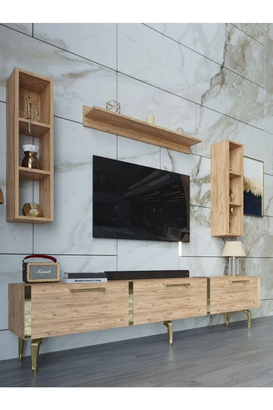 Myniture Home & Living Festival Tv Ünitesi G3008-6-Y1-D1 Gold A. Çam - Resim 3
