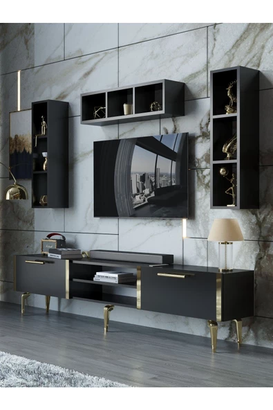 Myniture Home & Living Festival Tv Ünitesi G3006-7-Y1-D1 Gold Siyah