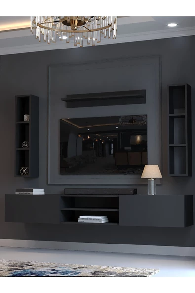 Myniture Home & Living Festival Tv Ünitesi Q13009-4 Antrasit Duvara Monte tv sehpası - 3