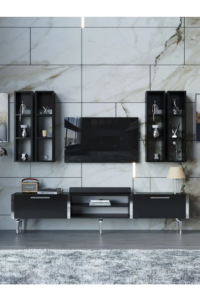 Myniture Home & Living Festival Tv Ünitesi S3001-7-Y1-D1 Silver Siyah - Resim 2