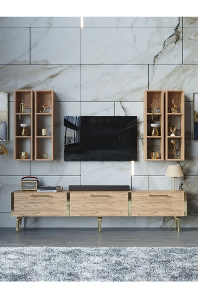 Myniture Home & Living Festival Tv Ünitesi G3002-6-Y1-D1 Gold A. Çam - Resim 2