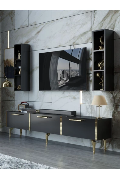Myniture Home & Living Festival Tv Ünitesi G3004-7-Y1-D1 Gold Siyah