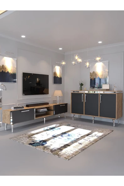 Myniture Home & Living Festival Tv Sehpası ve Konsol Ant. Çam Silver S-SET-1-4-6