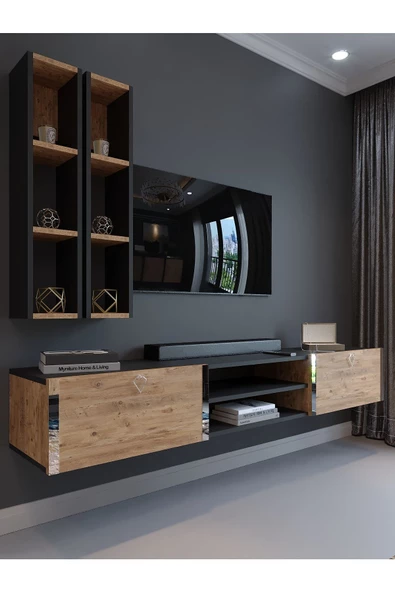 Myniture Home & Living Festival Tv Ünitesi S13000-4-6 Antrasit  A. Çam Silver Duvara Monte tv sehpası ürün görseli 1