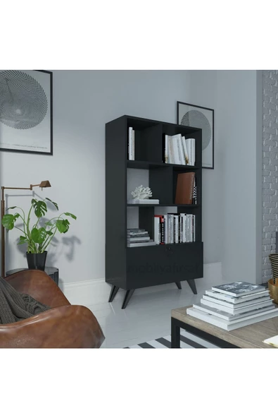Myniture Home & Living Festival Raflı Kitaplık Dolaplı Kitaplık Antrasit - 2
