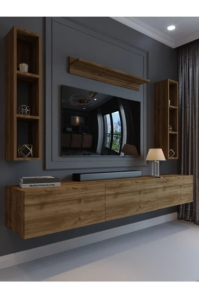 Myniture Home & Living Festival Tv Ünitesi Q13008-2 İstanbul Ceviz Duvara Monte tv sehpası