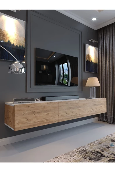 Myniture Home & Living Festival Tv Sehpası DV-Q17-1-6  Beyaz Çam  Minifiks Bağlantı Duvara Monte Tv Ünitesi ürün görseli 1