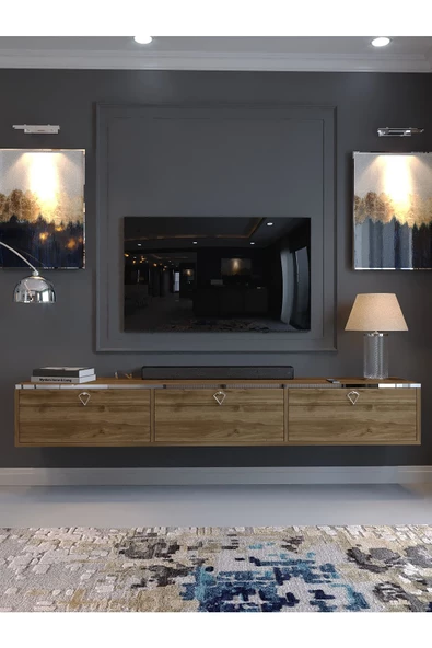 Myniture Home & Living Festival Tv Sehpası DV-Q17-SPVC-2 Silver Ceviz Minifiks Bağlantı Duvara Monte Tv Ünitesi - 2