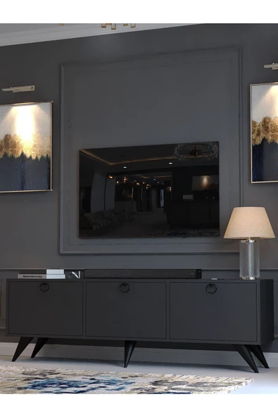 Myniture Home & Living Festival Tv Sehpası M1001-4 Antrasit Minifiks Bağlantı Dışarıdan Vida Gözükmez - 3