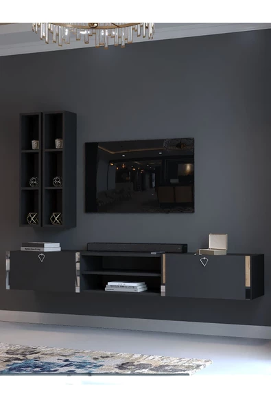 Myniture Home & Living Festival Tv Ünitesi S13000-4 Antrasit Silver Duvara Monte tv sehpası - Resim 3