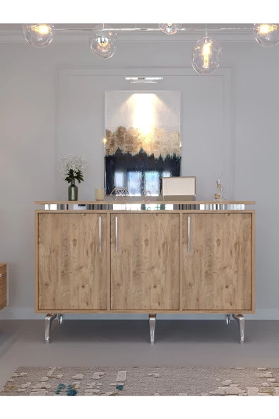 Myniture Home & Living Festival Tv Sehpası - Konsol - Orta Sehpa Çam Silver S-SET-2-6 - Resim 4