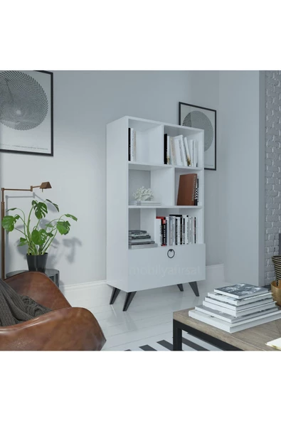 Myniture Home & Living Festival Raflı Kitaplık Dolaplı Kitaplık Beyaz