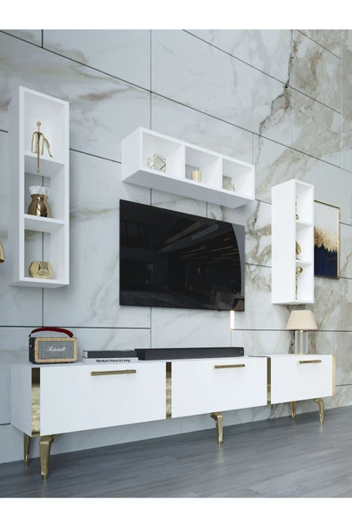 Myniture Home & Living Festival Tv Ünitesi G3007-1-Y1-D1 Gold Beyaz - 3