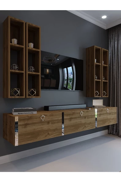 Myniture Home & Living Festival Tv Ünitesi S13002-2 İstanbul Ceviz Silver Duvara Monte tv sehpası