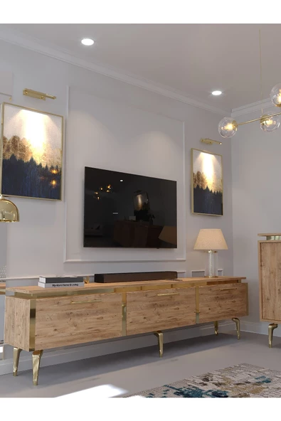 Myniture Home & Living Festival Tv Sehpası - Konsol - Orta Sehpa Çam Gold G-SET-4-6 - Resim 2