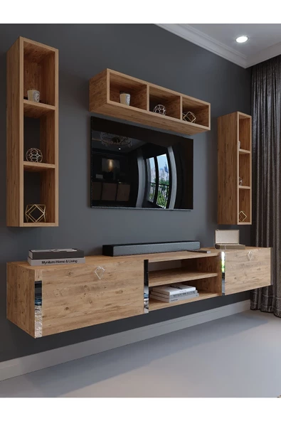 Myniture Home & Living Festival Tv Ünitesi S13006-6 Atlantik Çam Silver Duvara Monte tv sehpası - 1