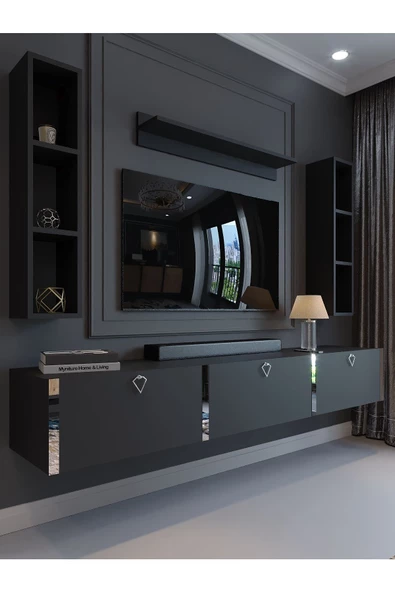 Myniture Home & Living Festival Tv Ünitesi S13008-4 Antrasit Silver Duvara Monte tv sehpası