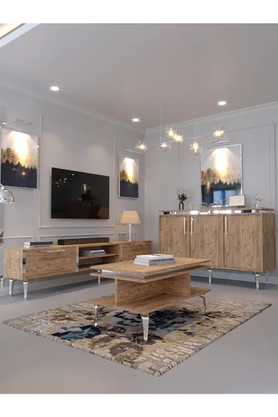 Myniture Home & Living Festival Tv Sehpası - Konsol - Orta Sehpa Çam Silver S-SET-2-6 ürün görseli 1