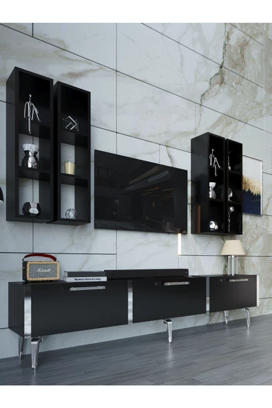 Myniture Home & Living Festival Tv Ünitesi S3002-7-Y1-D1 Silver Siyah - Resim 3