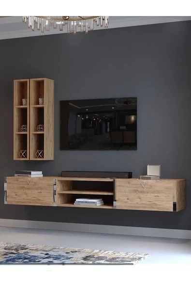 Myniture Home & Living Festival Tv Ünitesi S13000-6 Atlantik Çam Silver Duvara Monte tv sehpası - 3