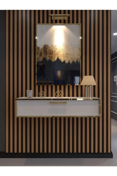 Myniture Home & Living Lüks Gold Dresuar Beyaz - Gold Kulp