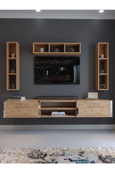Myniture Home & Living Festival Tv Ünitesi S13006-6 Atlantik Çam Silver Duvara Monte tv sehpası - 2