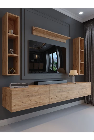 Myniture Home & Living Festival Tv Ünitesi Q13008-6 Atlantik Çam Duvara Monte tv sehpası ürün görseli 1