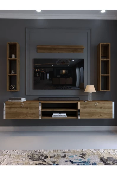Myniture Home & Living Festival Tv Ünitesi S13009-2 İstanbul Ceviz Silver Duvara Monte tv sehpası - 2