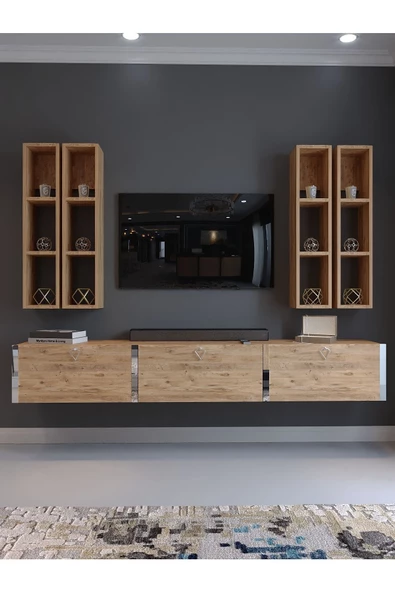 Myniture Home & Living Festival Tv Ünitesi S13002-6 Atlantik Çam Silver Duvara Monte Tv Sehpası - 2