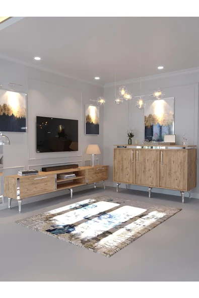 Myniture Home & Living Festival Tv Sehpası ve Konsol Çam Silver S-SET-1-6