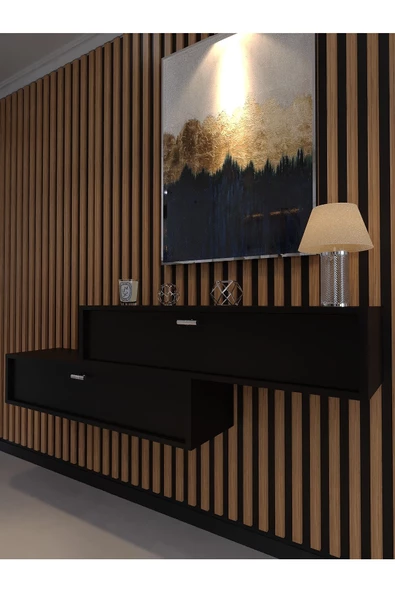 Myniture Home & Living Lüks Dresuar İkili Siyah - Silver Kulp