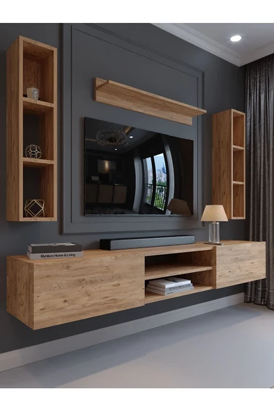 Myniture Home & Living Festival Tv Ünitesi Q13009-6 Atlantik Çam Duvara Monte tv sehpası
