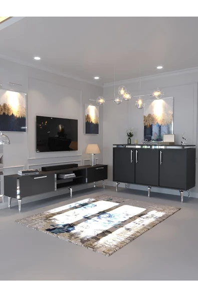 Myniture Home & Living Festival Tv Sehpası ve Konsol Antrasit Silver S-SET-1-4